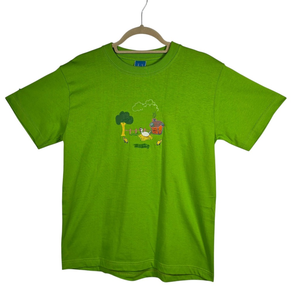 T.A Lime Green Embroidered Farmcore‎ T-Shirt Unisex Medium Cotton Animal Lover
